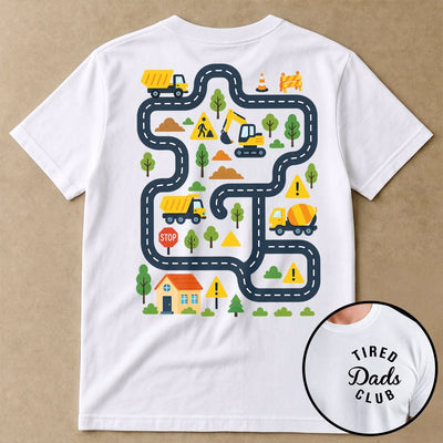 Tired Dads Club Construction Car Track Massage Double-Sided Shirt - Funny Father Day Gift For Dad