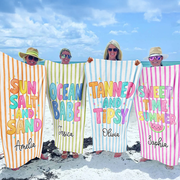 Striped Summer Beach Life - Personalized Beach Towel