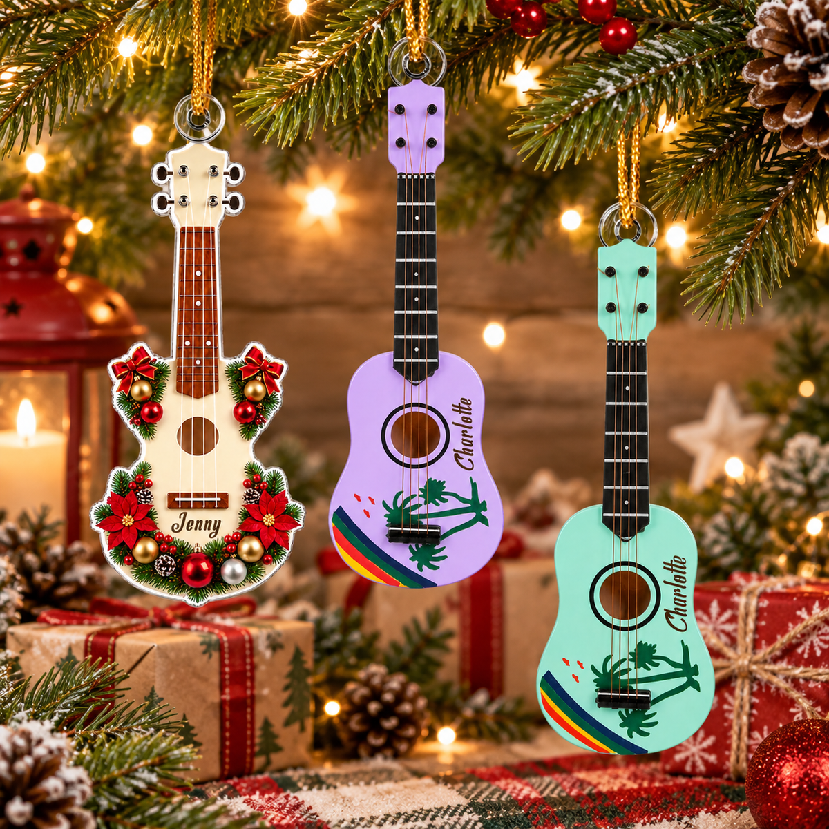 Personalized Ukulele Guitar Christmas Ornament, Custom Name Musical Instrument Tree Ornament, Gift For Music Lover Guitar Player