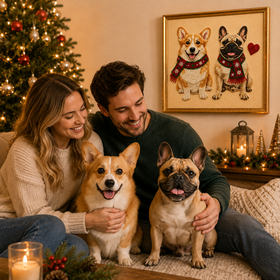 Personalized 3D Pearl Art DIY Kit – Custom Pet Portrait with Festive Scarf & Name for Christmas Wall Decor & Gifts for Pet Lovers