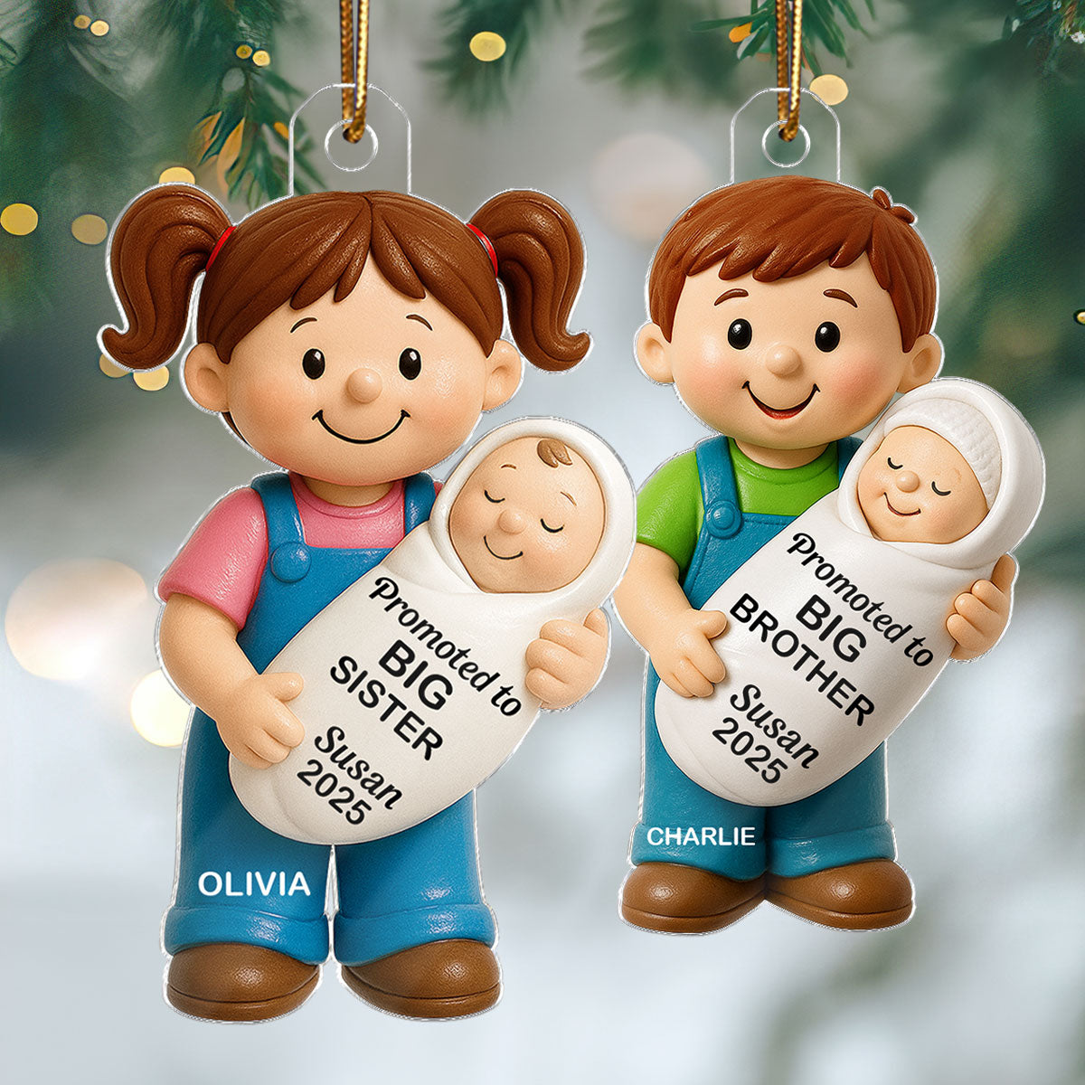 Promoted To Big Sister Big Brother 2D Flat - Personalized Acrylic Ornament - New Big Brother, New Big Sister Gift