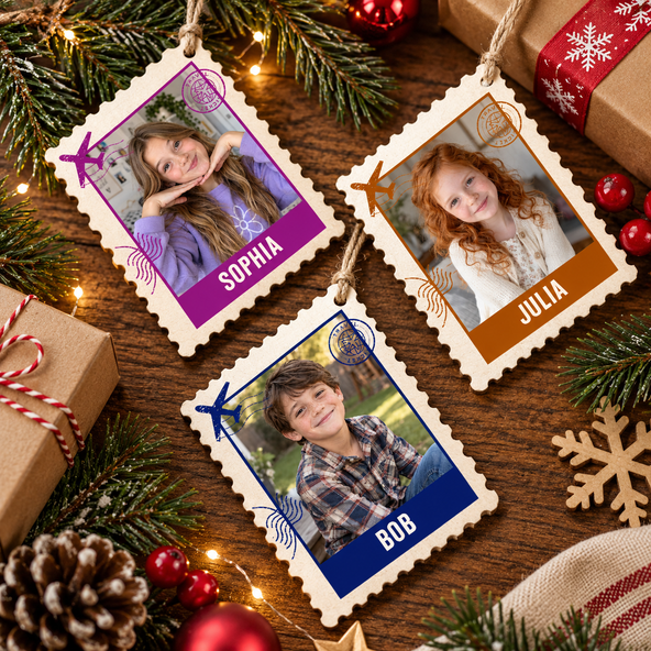 Postage Stamp Memories Family Photo - Personalized Ornament