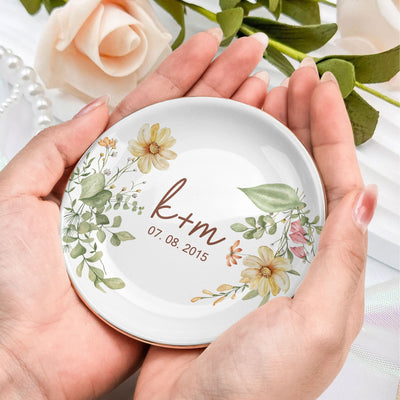 Couple Anniversary Gift Floral Style - Personalized Jewelry Dish