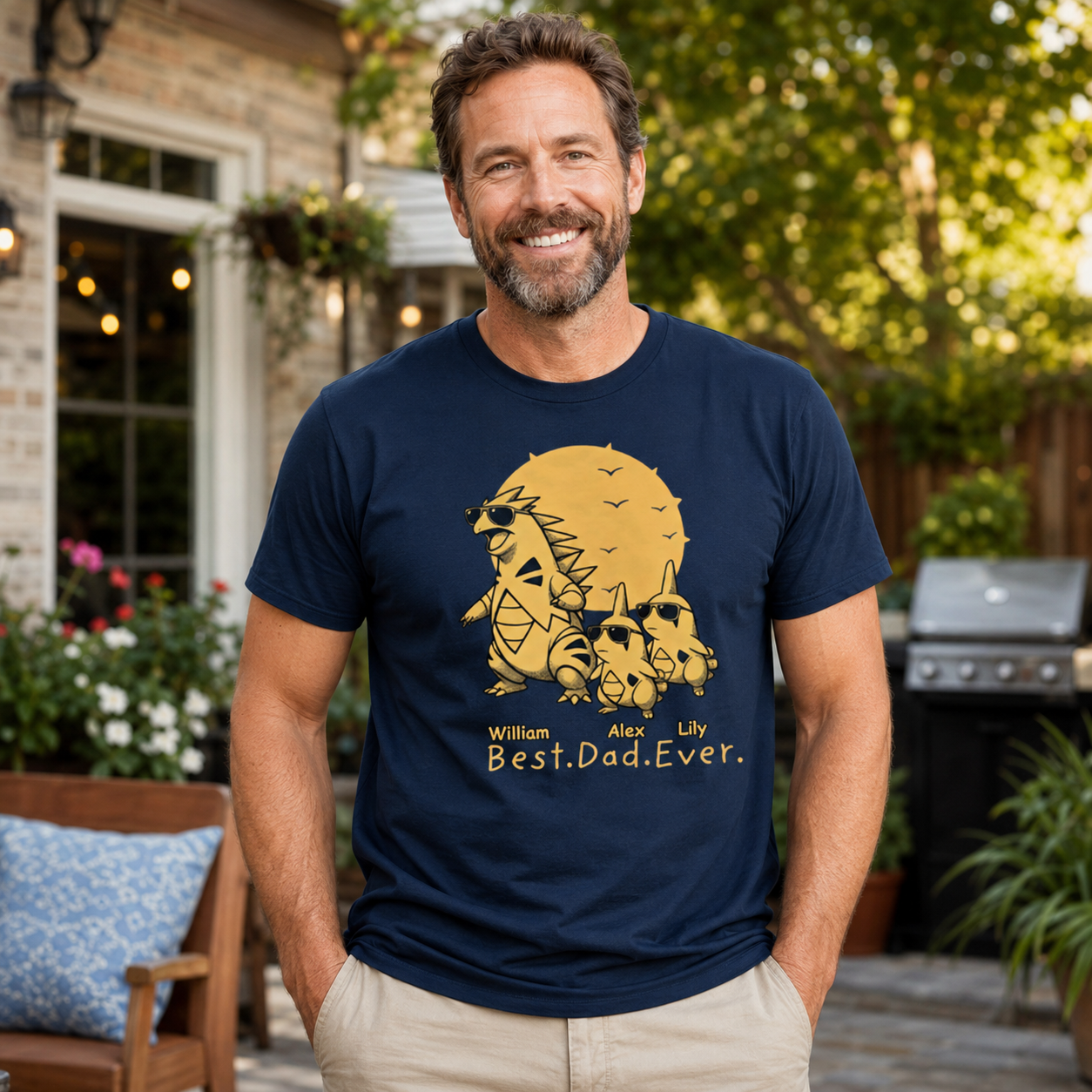 Retro Yellow Vintage Daddysaurus Shirt - Personalized Shirt - Funny Father's Day Gift For Dad, Husband