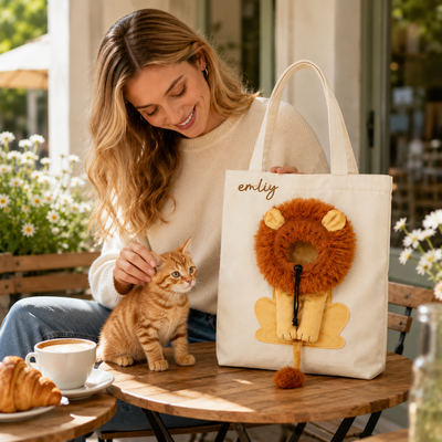 Personalized Lion Pet Carrier Tote – Custom Name Soft Travel Bag for Small Dogs & Cats, Gift for Pet Owners & Animal Lovers