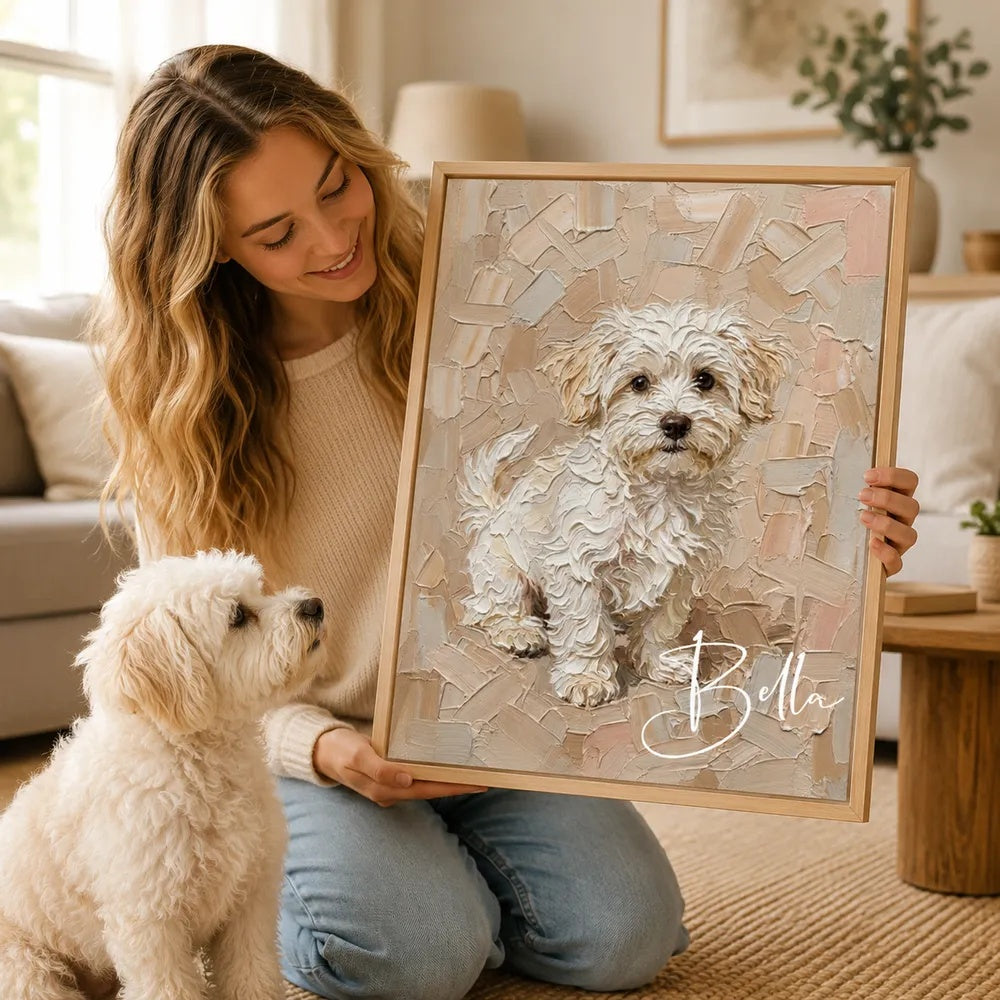 Personalized Modern Painting Texture Style Pet Photo Canvas Prints with Name Warm Minimalist Home Decor Ship from USA Birthday Gift for Pet Lovers