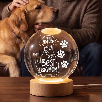  Happy Mother's Day Dog Mom - Personalized Crystal Ball LED Night Light - Heartfelt Mother's Day Gift for Wife