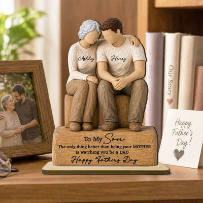 To My Son Watching You Be A Dad From Mom - Personalized 2-Layered Wooden Plaque - Father's Day Gift For Son
