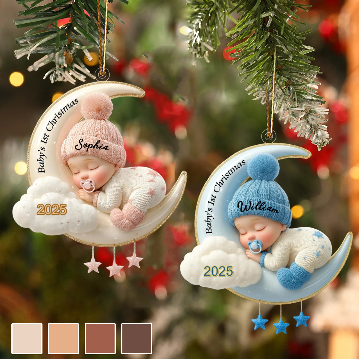Personalized Baby’s First Christmas Moon Ornament – Custom Acrylic Keepsake