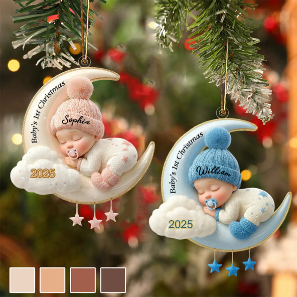 Personalized Baby’s First Christmas Moon Ornament – Custom Acrylic Keepsake