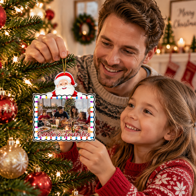 Personalized Christmas Acrylic Ornament – Custom Photo String Lights Design, Holiday Tree Decoration Gift for Family