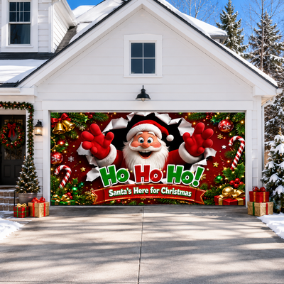 Christmas Garage Door Banner, Santa Claus & Nativity Scene Large Outdoor Garage Door Cover, Winter Holiday Yard Decor Backdrop Gift For Family, Christian Religion