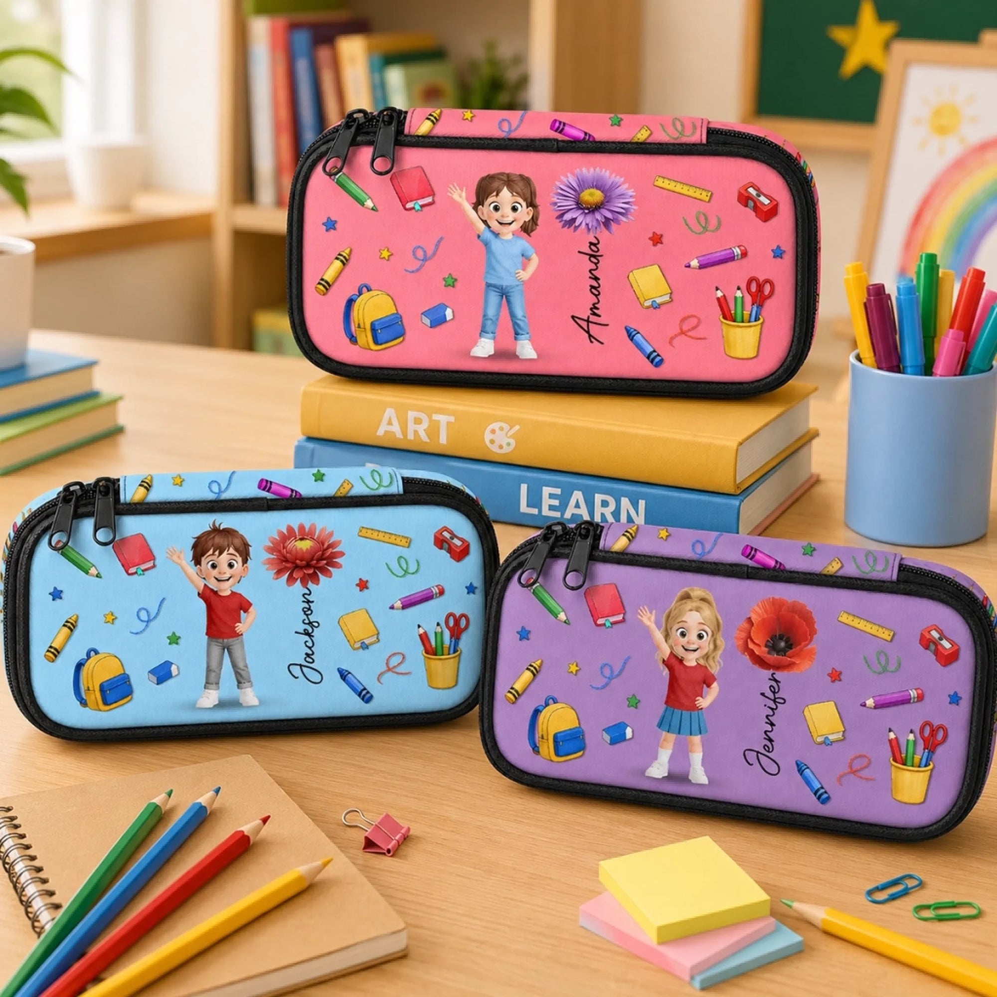 Custom Kids Pencil Canvas Case - Personalized Back To School Gifts For Kids - Color My Day