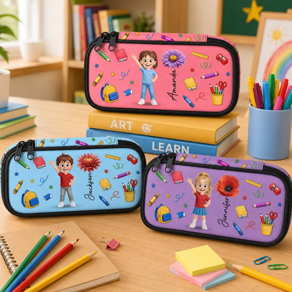 Custom Kids Pencil Canvas Case - Personalized Back To School Gifts For Kids - Color My Day