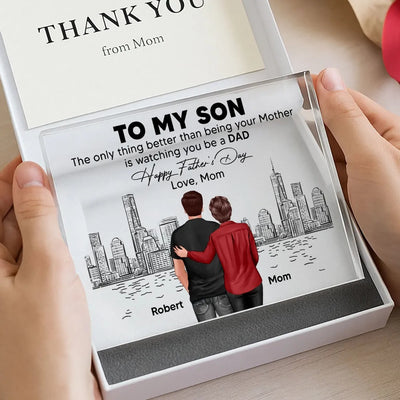 To My Son From Mom Happy Father's Day Skyline Personalized Rectangle Acrylic Block Plaque