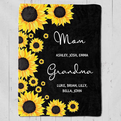 Mom Grandma Sunflower Personalized Fleece Blanket