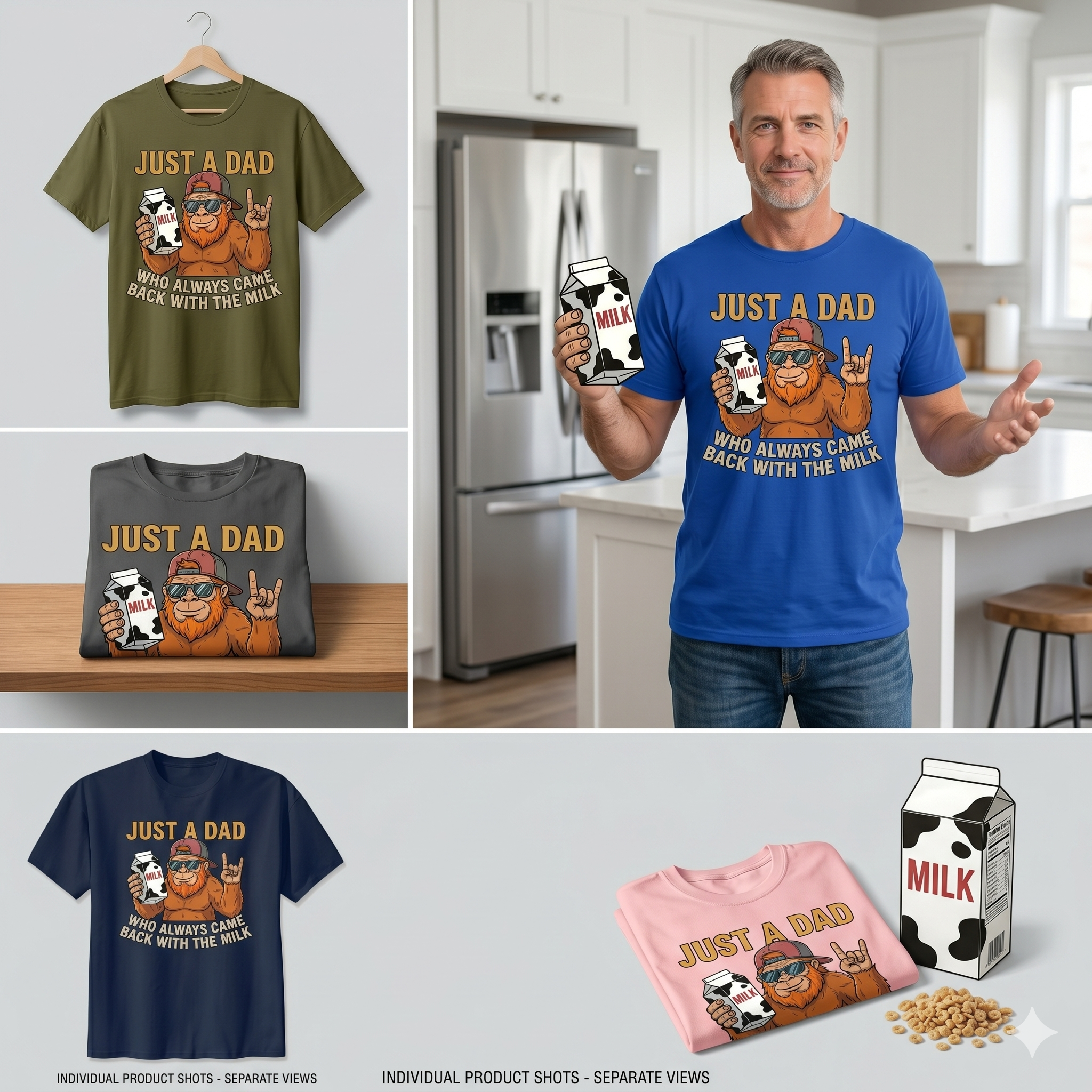 Funny Bigfoot Dad T-Shirt - Just A Dad Who Always Came Back With The Milk - Sasquatch Father's Day Gift