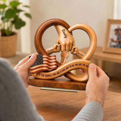 Dad to Us You Are the World - Personalized 2-Layered Wooden Plaque - Father's Day Gift for Dad, Husband