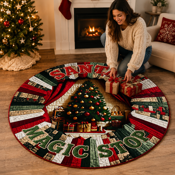Christmas 3D Vortex Optical Illusion Round Rug, Holiday Gift Drop Santa Snowman Floor Doormat, Festive Home Decor Gift for Family and Christmas Party Lovers