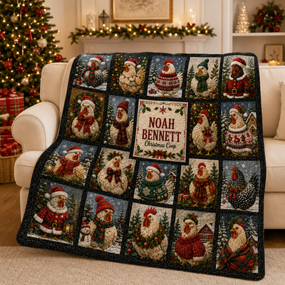Custom Name Halloween & Christmas Coop Blanket, Funny Farm Rooster Throw Blanket, Personalized Farmhouse Chicken Lover Gift For Chicken Lovers