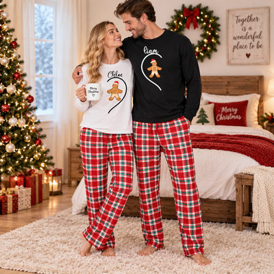 Christmas Couple Sweatshirt – Custom Name & Gingerbread Heart Design, Holiday Outfit Gift for Couples