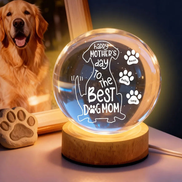  Happy Mother's Day Dog Mom - Personalized Crystal Ball LED Night Light - Heartfelt Mother's Day Gift for Wife