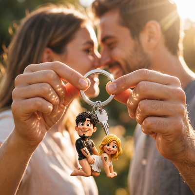 Naughty Personalized Couple Keychain 3D – Custom Couple Keyring Gift for Boyfriend, Husband, Wife, Girlfriend, Anniversary Keepsake