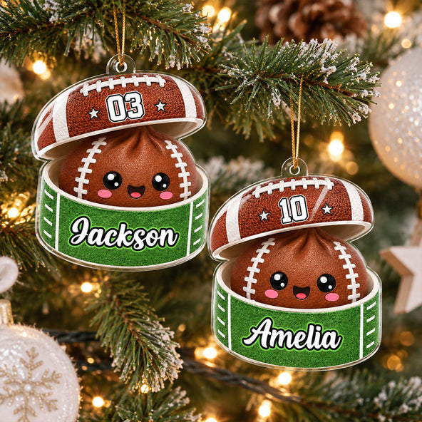 Custom Football Dumpling Squishy Style - Personalized Acrylic Ornament - Christmas Gift for Daughter, Son, Grandkids