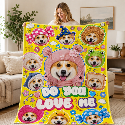 Personalized Pet Photo Blanket – Custom Funny Costume Portrait, Christmas & Birthday Gift for Pet Lovers