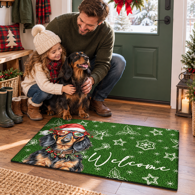Christmas Pet Welcome Doormat, Festive Holiday Front Door Mat, Cute Pet Designs, Xmas Decor Gift for Pet  Lovers