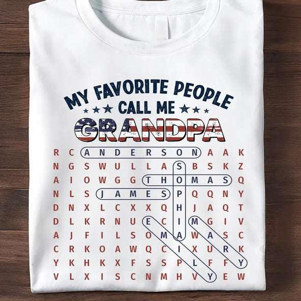 Grandpa's Favorite People Word Search Puzzle American Flag Theme - Personalized Shirt - Father's Day Gift For Grandpa, Dad