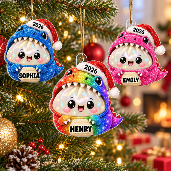 Cute Dinosaur Dumpling Dim Sum Custom Name - Personalized Acrylic Ornament - Christmas Gift, Keepsake For Kids, Teenagers