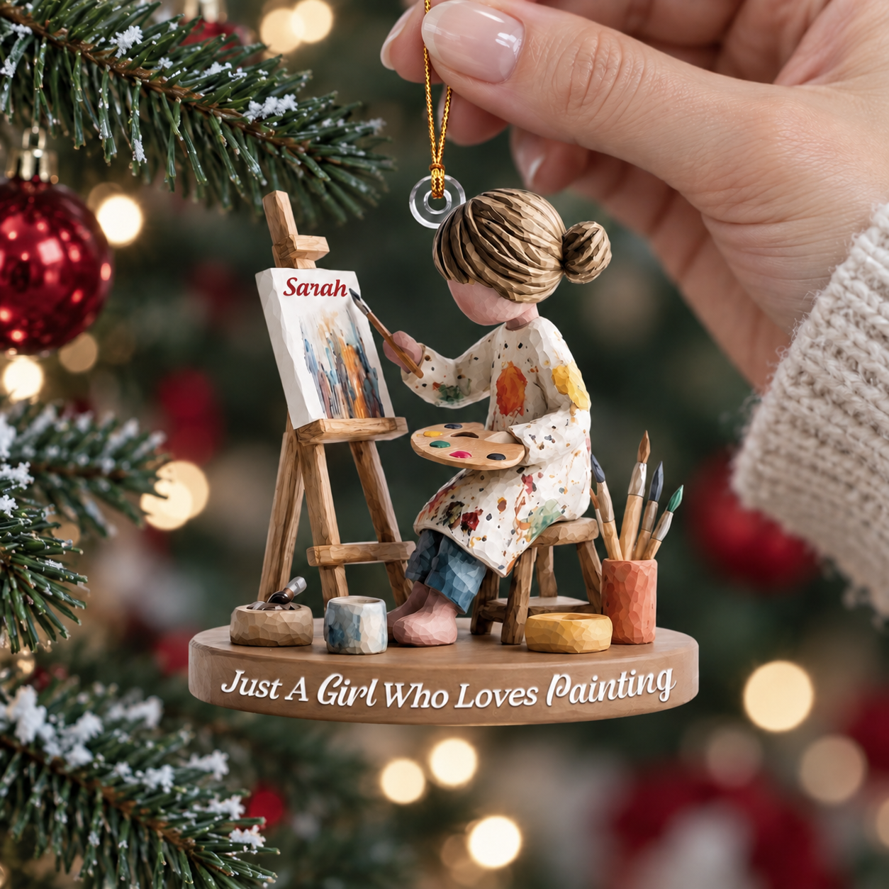 Personalized Artist Christmas Ornament, Girl Who Loves Painting Gift