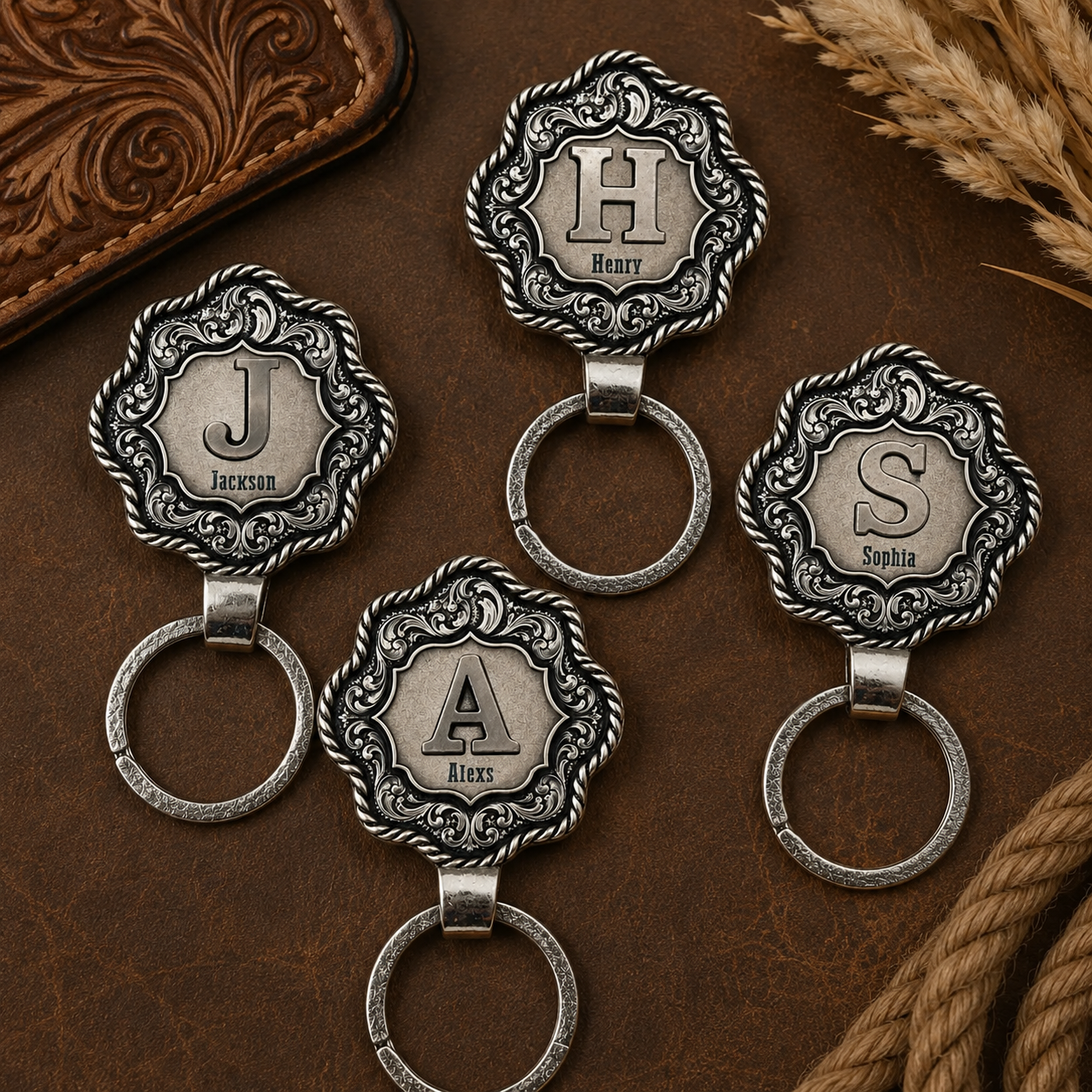 Handmade Western CowTag Belt Key Holder with Copper Initial - Unisex Custom Western-Style Key Fob, Texas Cowboy-Inspired Design, Ideal for Bags, Keys, and Gifting