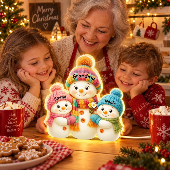 Snowman Grandma, Grandpa, Grandparents and Grandkids Personalized Light Box - Christmas Gift for Grandparents