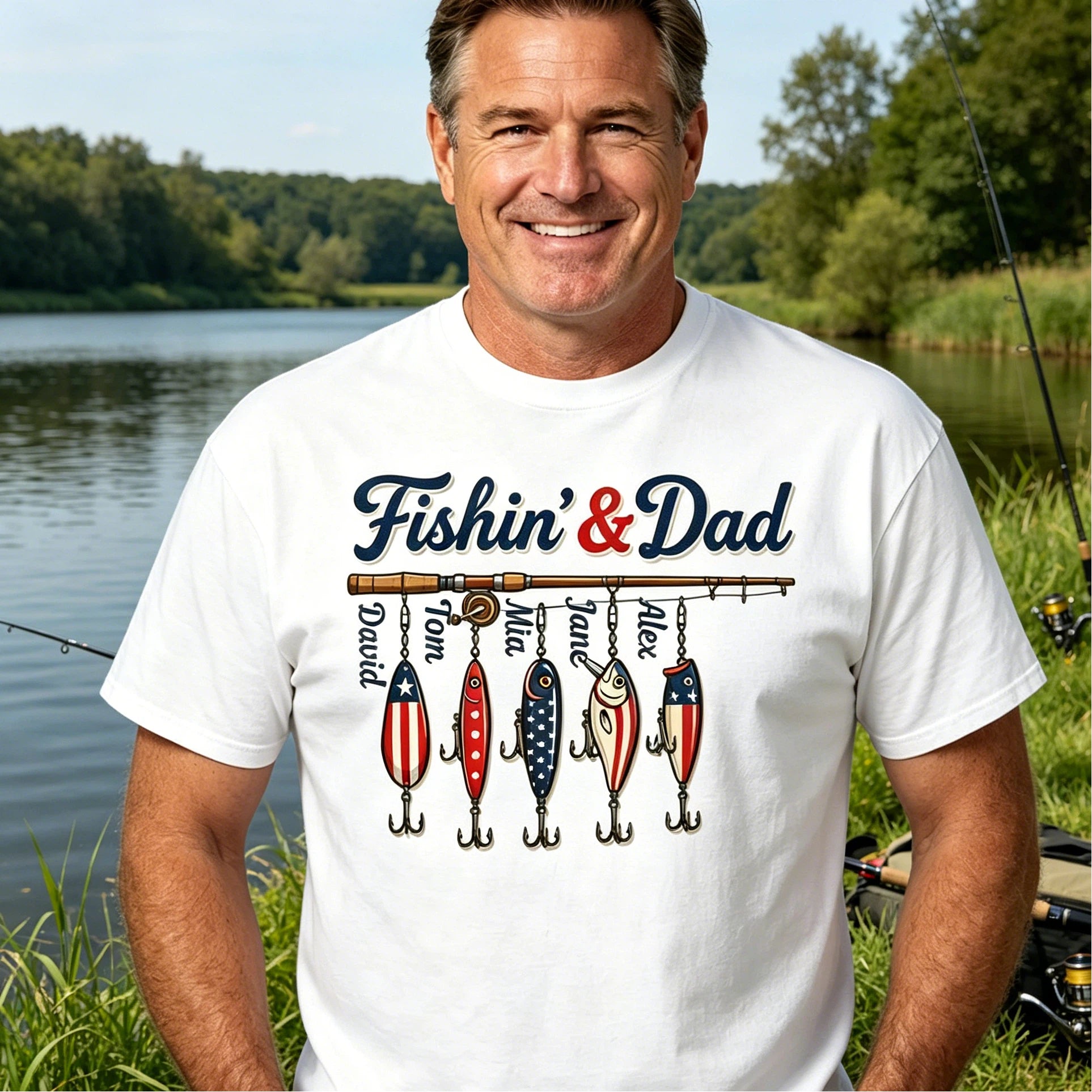 Fishin' & Dad Personalized Name Shirt- Father's Day Gift for Dad, Husband