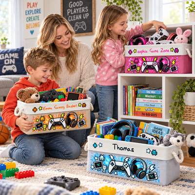 Gaming Basket For Son, Daughter Custom With Name - Personalized Storage Basket