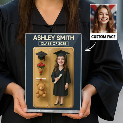 [FEMALE version ONLY] - 3D Effect Graduation Custom Figure - Personalized Acrylic Block Plaque