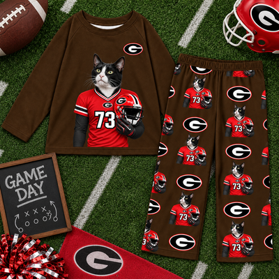 Personalized NFL Pet Photo Pajamas Set, Custom Football Pet Portrait Sleepwear for Adults, Kids, NFL Fan Gift