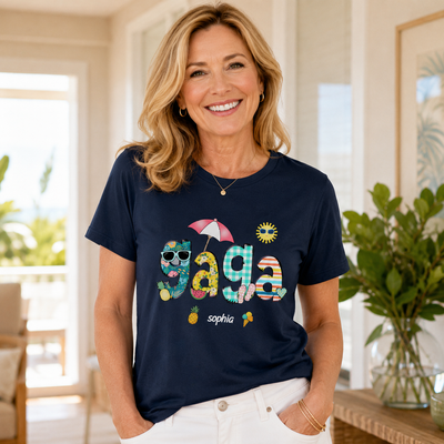 Custom Grandma & Grandkids Beach Shirt – Personalized T-Shirt for Nana, Mama, Mimi with Kids’ Names – Fun Summer or Birthday Gift
