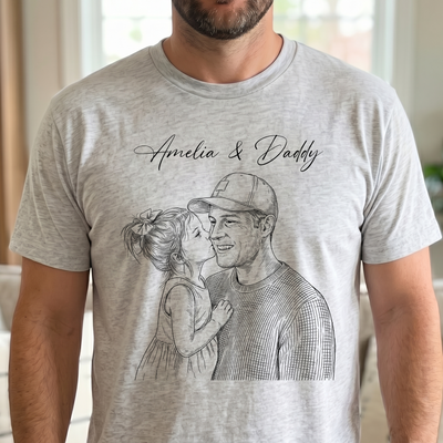 Father's Day Gifts, Father's Day Gift For Husband, Dad Custom Photo Sketch Line Art - Personalized Shirt