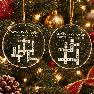 Custom Scrabble Tile Acrylic Ornament, Forever Bonded Siblings Keepsake, Brothers & Sisters Christmas Decor Gift For Family