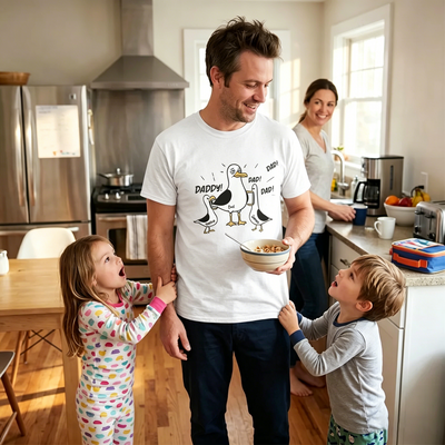 Seagull Dad! Dad! Dad! Tired Seagull & Kids Custom Name - Personalized Shirt - Funny Father's Day Gift For Dad, Husband