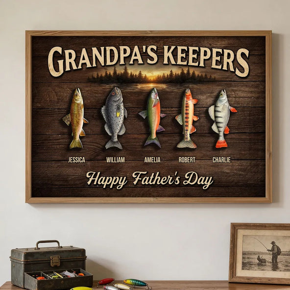 Fishing Grandpa's Keepers - Personalized Poster - Father's Day Gift For Grandpa, Dad