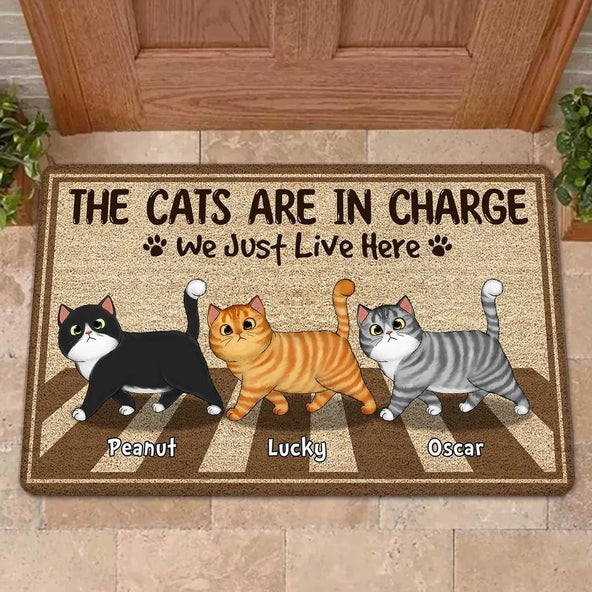 The Cats Are In Charge Walking Cross Personalized Doormat
