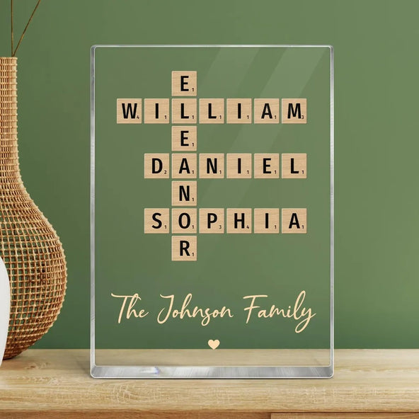 Family Crossword Art Created In A Moment, Treasured Forever - Personalized Acrylic Block Plaque