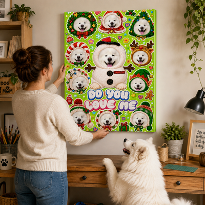 Custom Pet Photo Christmas Canvas Poster, Personalized Sticker Collage Xmas Wall Art, Holiday Decor Gift for Dog Cat Pet Owners