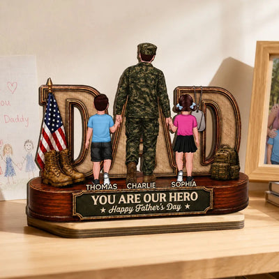 Proud American Army Dad You Are Our Hero - Personalized 2-Layered Wooden Plaque - Father's Day Gift For Dad, Husband