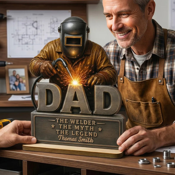 Welder Dad The Man The Myth - Personalized 2-Layered Wooden Plaque - Father's Day Gift For Welders, Metal Worker Mechanic Welding Dad, Husband