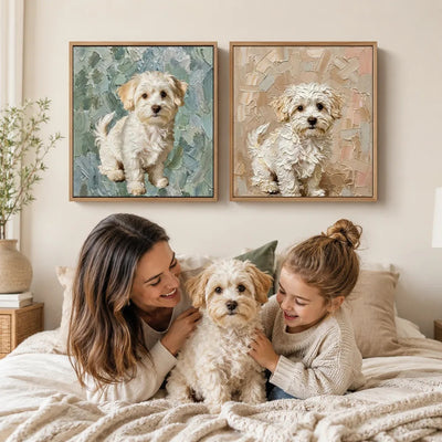 Personalized Modern Painting Texture Style Pet Photo Canvas Prints with Name Warm Minimalist Home Decor Ship from USA Birthday Gift for Pet Lovers